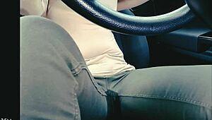 big sis stuck in traffic jam desperately holds pee but soaks jeans wetting everywhere