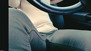 big sis stuck in traffic jam desperately holds pee but soaks jeans wetting everywhere