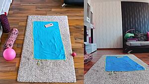 Watch these two curvy milfs spread fat asses in naked yoga workout