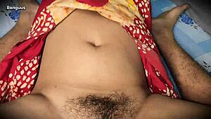 desi stepmom strokes foot then rides cock into hairy pussy depths