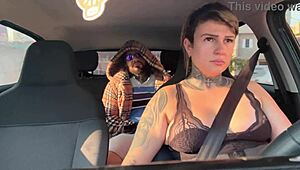 Uber driver spreads wet pussy for bandit passenger car fuck no pay