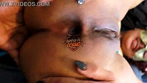 Annie the horny brazilian housewife moans wildly as her black lover pounds her juicy shaved pussy and big tits in the cuckold arena