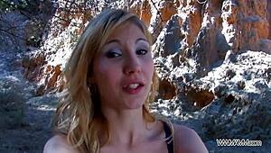 Naive skinny blonde thinks it's glamour shoot until huge black cock deepthroats her outdoors