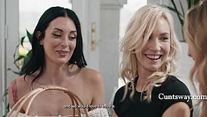 cuntsway welcomes horny wives to squirting lesbian orgy house