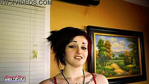 Inked busty coed marcie deepthroats then bends for wild tattooed pussy pound