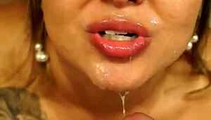 ohh lady bee gaggin on dat big monster cock deepthroat till she swallows cum