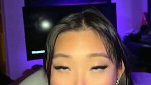 Sloppy deepthroat gagging on big cock then missionary pounding juicy asian pussy lips