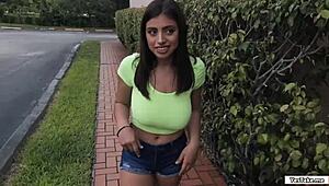 ellas hairy pussy takes hard outdoor cowgirl fucking for cash!