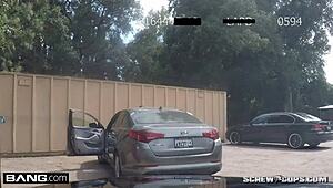 Petite blonde Lana Rhoades rides cop cock in car