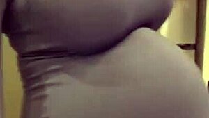 Pregnant Stepmom Bursts Out Milky Tits from Tight Red Bra!