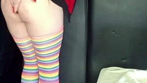 boyfriend takes strapon up ass while stroking his cock