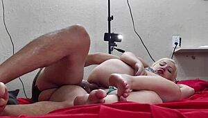 my unfaithful latina wife with big ass gaps her lover's cock bareback while cuckold waits