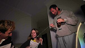 Student's tight pussy takes three big dicks at wild party cum blast