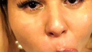 ohh lady bee gaggin on dat big monster cock deepthroat till she swallows cum