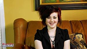 Inked busty coed marcie deepthroats then bends for wild tattooed pussy pound