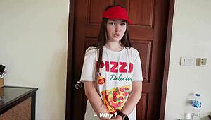damn, that pizza delivery girl's tight pussy gapes from rough doggystyle creampie??