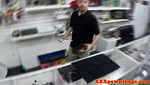 Pawn babe sneaks cocksucking at work tastes broker's hidden cam jizz load.