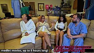 aria nicole in latex gloves spreads hairy pussy for vibrator orgasm research at hospital