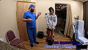 yo zombae gets her 1st gyno exam by dr tampa 😱 petite tattooed brunette spreads in latex gloves sneakers shorts backstage florida 🔥