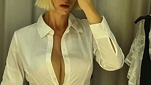 wanna see this sexy blonde teacher flashing her big tits in see-through uniform?