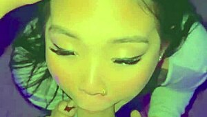 Sloppy deepthroat gagging on big cock then missionary pounding juicy asian pussy lips