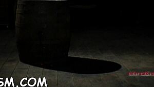 blindfolded babe gagged and choking on huge toy shoved deep in pussy during femdom game 😈