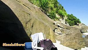 Blonde Milf in Microbikini Trailer Flashes Pussy Sucks Stranger Fucks Public Beach