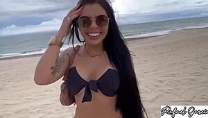 Brazilian beach babe's pussy pounded hard doggystyle creampie