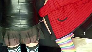 boyfriend takes strapon up ass while stroking his cock
