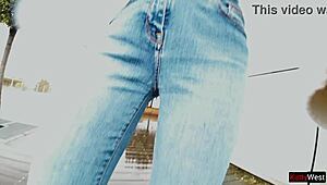 Girl soaks jeans peeing publicly in mall store 🥵👖💦