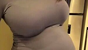 Pregnant Stepmom Bursts Out Milky Tits from Tight Red Bra!