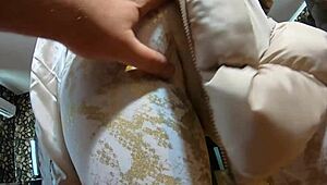 MilfyCalla in yoga pants shows cameltoe, gets huge cumshots on downjackets preview 196