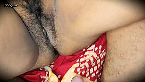 desi stepmom strokes foot then rides cock into hairy pussy depths