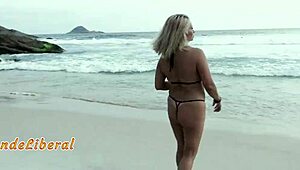 Blonde Milf in Microbikini Trailer Flashes Pussy Sucks Stranger Fucks Public Beach