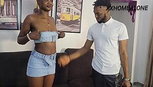 sexy delivery girl in miniskirt fucked hard with huge dildo squirting pussy domination!