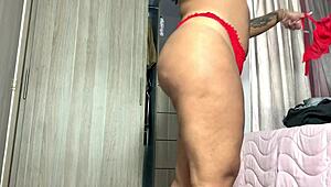 My stepsister sends teasing video trying on thong, cameltoe big ass in panties makes me stroke hard