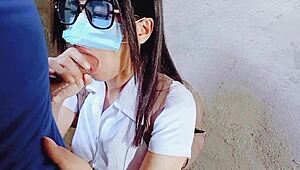 yo pinay teen gives sloppy bj to construction dude up close