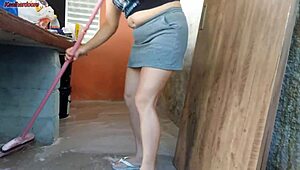 Wife's out! Short hot maid grabs my cock and stuffs it in her pussy!