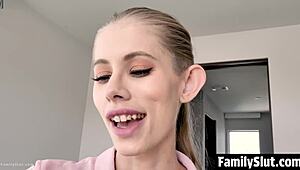 stepsis chokes down stepbro's rigid shaft hungrily