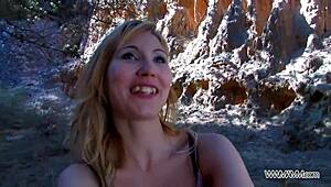 Naive skinny blonde thinks it's glamour shoot until huge black cock deepthroats her outdoors