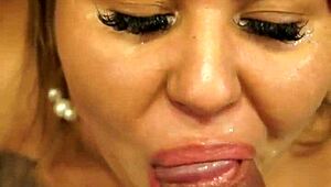 ohh lady bee gaggin on dat big monster cock deepthroat till she swallows cum