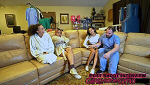 aria nicole in latex gloves spreads hairy pussy for vibrator orgasm research at hospital