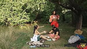 damn sexy mommy huge tits rides young cock outdoors