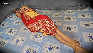 desi stepmom strokes foot then rides cock into hairy pussy depths