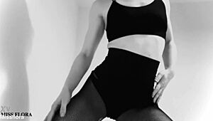 wanna worship this fishnet ass and feet tease in black and white?