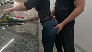 White maid's big ass filled with cum during kitchen workout free use fetish!