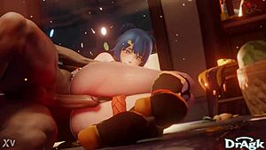 xiangling's first anal ass fuck on kitchen floor genshin impact