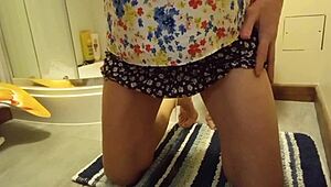 god i can't stop peeing in my soaked panties wetting skirt over toilet nonstop