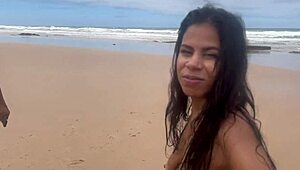 whoa i went to nudist beach for sea bath but ended up bathing in hot cum from sexy latina african fetish cutie