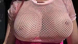 Horny italian milf Artemisia lets massive natural tits bounce wildly in outdoor public session